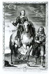 Ruiterportret van Oliver Cromwell (1599-1658) gegraveerd door Pierre Lombart (1612-80)